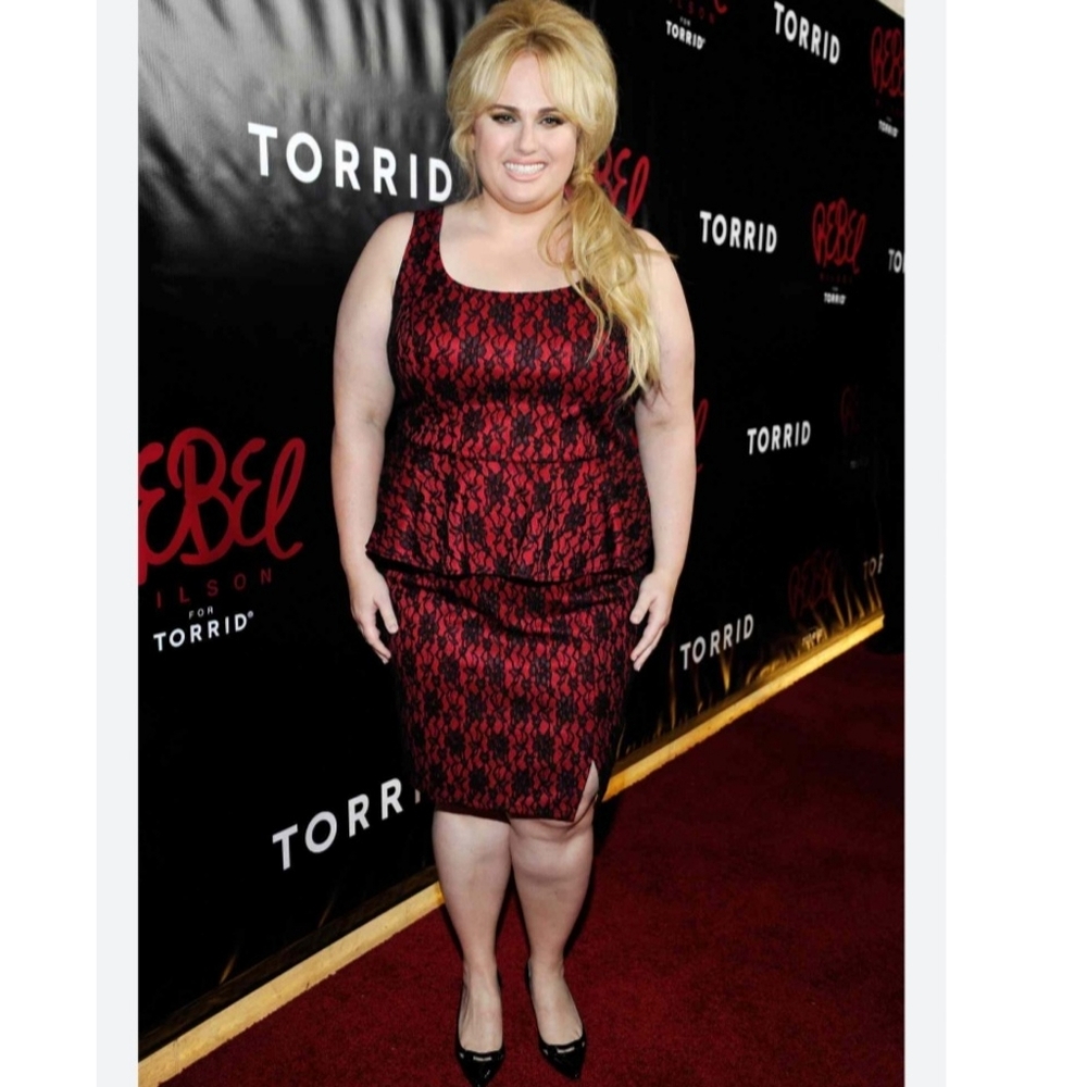 Rebel Wilson For Torrid Women's Black Red Lace Peplum Dress Size 16 Back Zip.